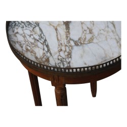 Table bouillotte Louis XVI avec plateau marbre blanc et bronze …