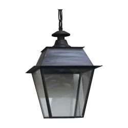 “Méribel” large square lantern in smoked metal.
