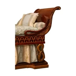Bett im Empire-Stil mit Palisanderfurnier und Walnuss-Maserholz