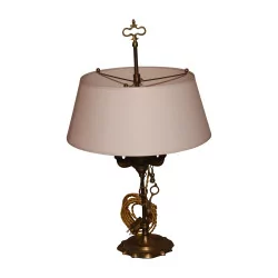 Florentiner Lampe aus Messing mit weißem Lampenschirm und Kabel …