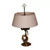 Florentine lamp in brass with white lampshade and cable … - Moinat - Table lamps