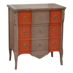 Chest of drawers in solid cherry wood with 3 drawers in taupe painted wood …
