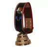 Bronze bell with black leather cattle strap embroidered Cross - Moinat - Decorating accessories