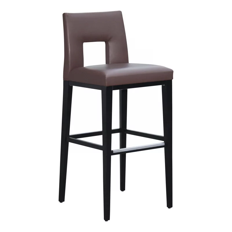 bar stool in satin beech, seat covered in leather … - Moinat - Bar stools