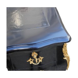 flacher Louis XV Schreibtisch mit 5 Schubladen, geschwungene Front, Holz und Leder...