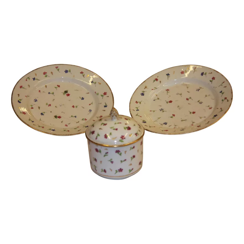 2 Assiettes creuses Myosotis rouge et bleu et 1 bonbonnière (D10 … - Moinat - Porcelaine