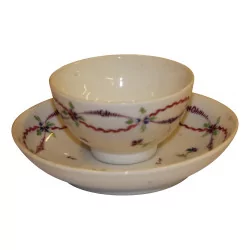 cup with saucer with floral decoration in porcelain …