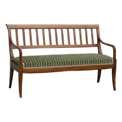 Directoire sofa in walnut, seat upholstered in green velvet and …