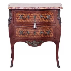 Louis XV chest of drawers in rosewood and mahogany, 2 drawers, top