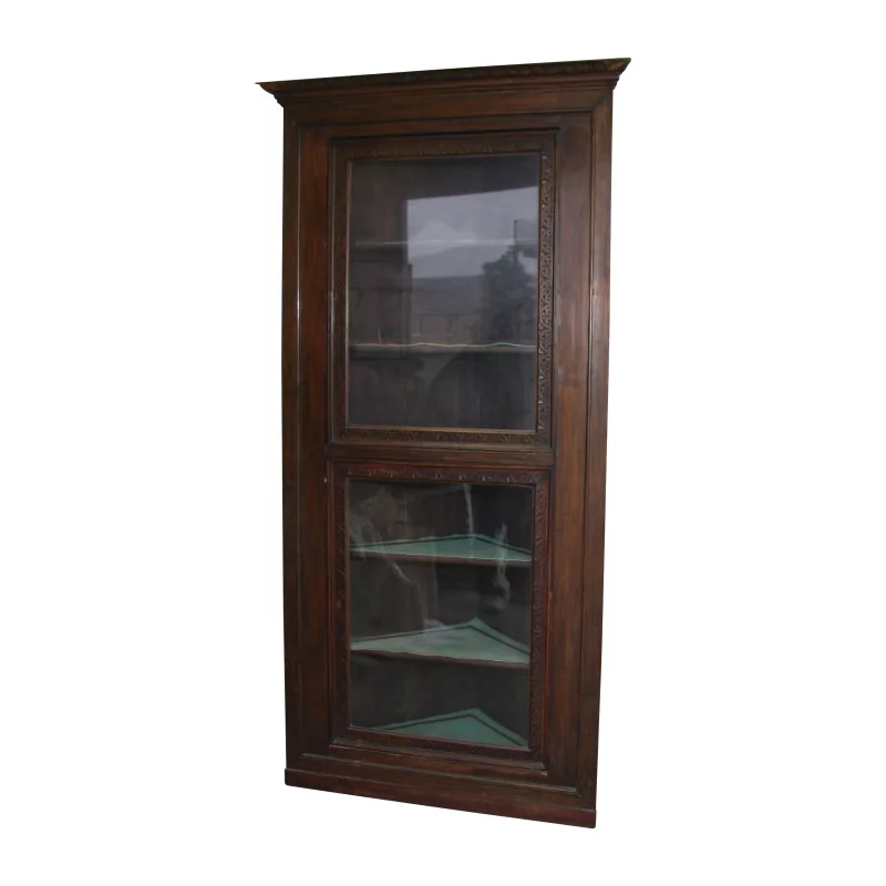 Encoignure vitrine d'angle en bois de noyer sur deux … - Moinat - Etagères, Bibliothèques, Vitrines