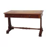 flat mahogany desk, tan leather top, 4 corners... - Moinat - Desks