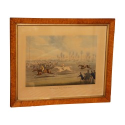 Set of 4 engravings “Horse race” under glass with …