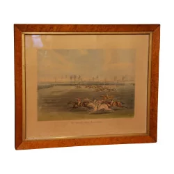 Set of 4 engravings “Horse race” under glass with …
