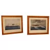 Pair of “Marine” gouaches under glass, signed in the center in … - Moinat - Painting - Navy