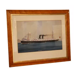 Pair of “Marine” gouaches under glass, signed in the center in …