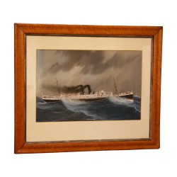 对玻璃下的“海洋”水粉画，在中心签名……