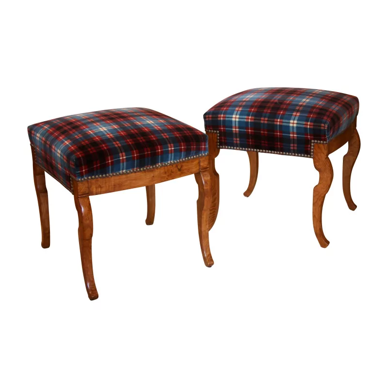 Pair of Louis-Philippe stools in walnut covered with fabric… - Moinat - Stools, Benches, Pouffes