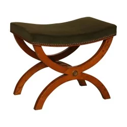 Tabouret Charles X avec pieds X en bois de frêne, traverse