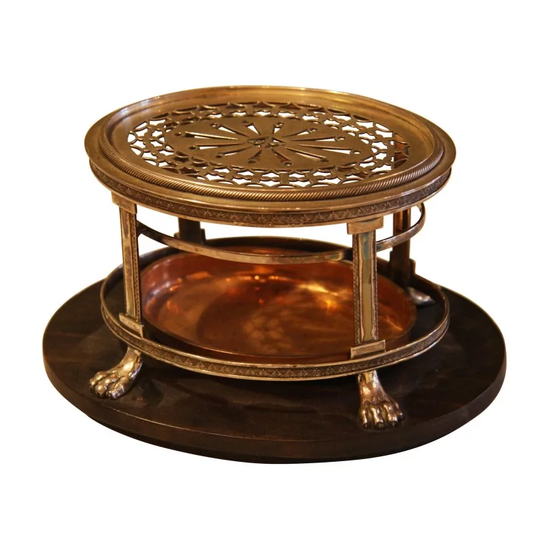 Réchaud style Empire en argent, socle en bois. Fin 19ème - Moinat - Argenterie