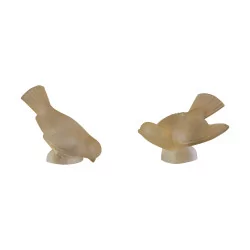 Pair of Lalique France bird sculptures, Sparrow bold and