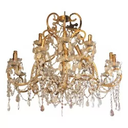 NINO chandelier with 18 lights with crystals and gold metal.