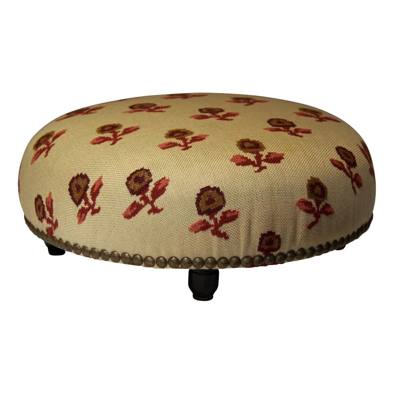 个拿破仑三世风格的圆形脚凳，上面覆盖着织物和…… - Moinat - Stools, Benches, Pouffes