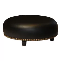 拿破仑三世风格的圆形脚凳，皮革覆盖……