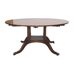 Grande table de salle à manger ronde en acajou, en état, avec