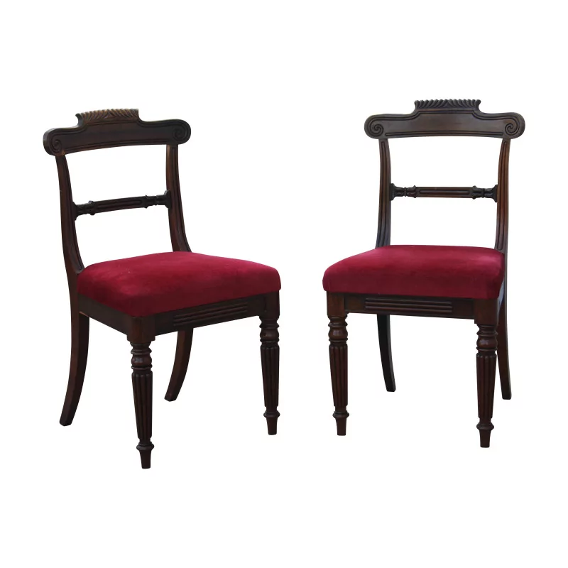 пара стульев Regency из красного дерева с сиденьем, покрытым … - Moinat - Стулья