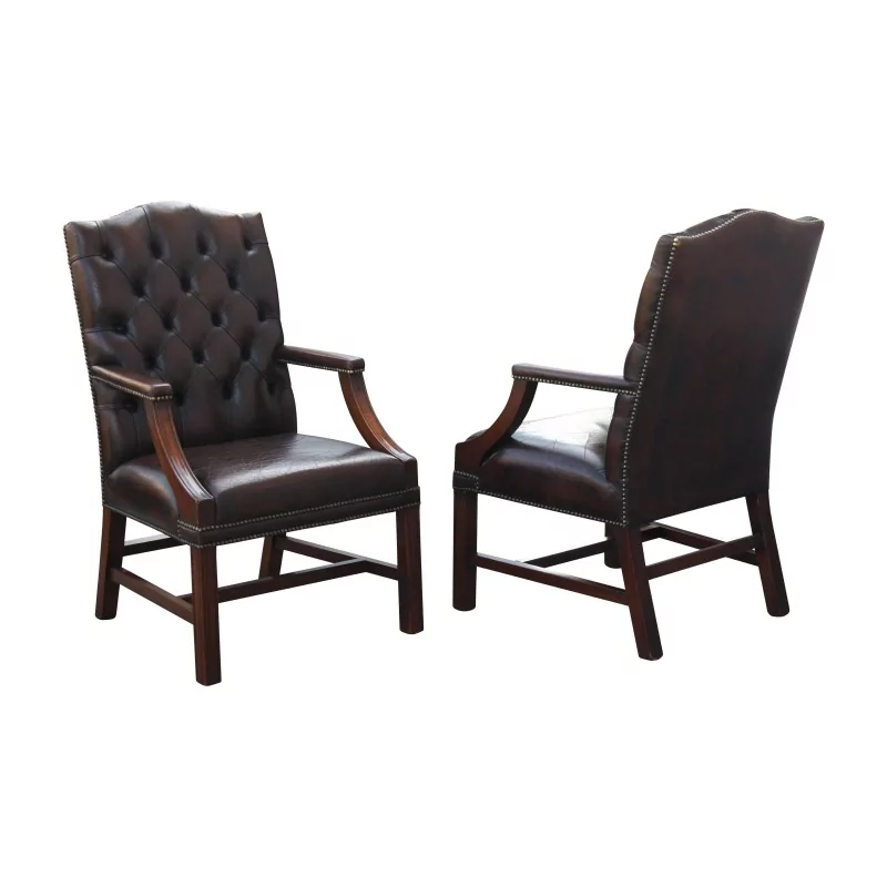 Paar braune Ledersessel im Regency-Stil, in - Moinat - Armlehnstühle, Sesseln