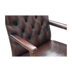 Pair of Regency style brown leather armchairs, in
