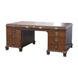 English desk in walnut with leather top, 3 drawers and …