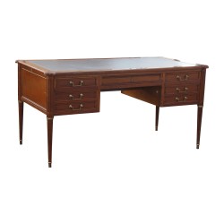 flacher Louis XVI Schreibtisch mit schwarzer Lederplatte, 4 Seiten mit 2 …