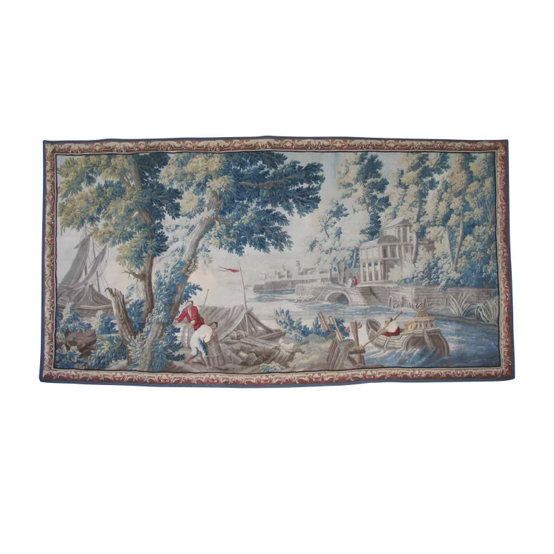 “Boarding scene or port scene” tapestry in wool and … - Moinat - Rugs