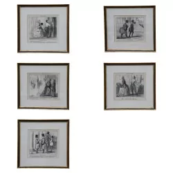 Series of 5 lithographs framed under glass “Les …