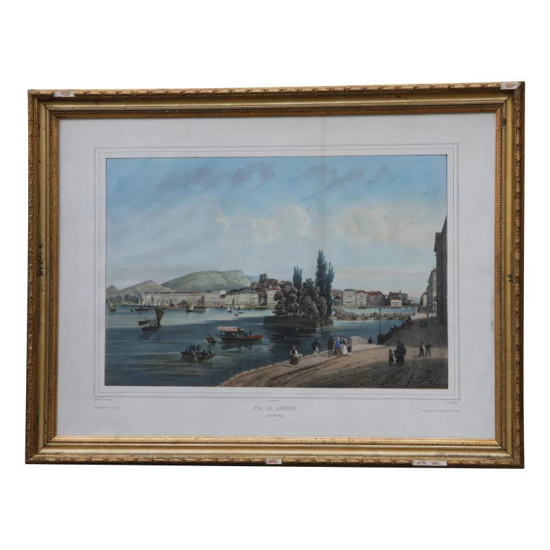 Kupferstich „Ansicht von Genf von den Bergues aus“ nach Jean … - Moinat - Gemälden - Landschaften