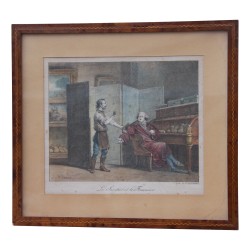 Gravure colorée sous verre, “Le Savetier et le Financier”, …