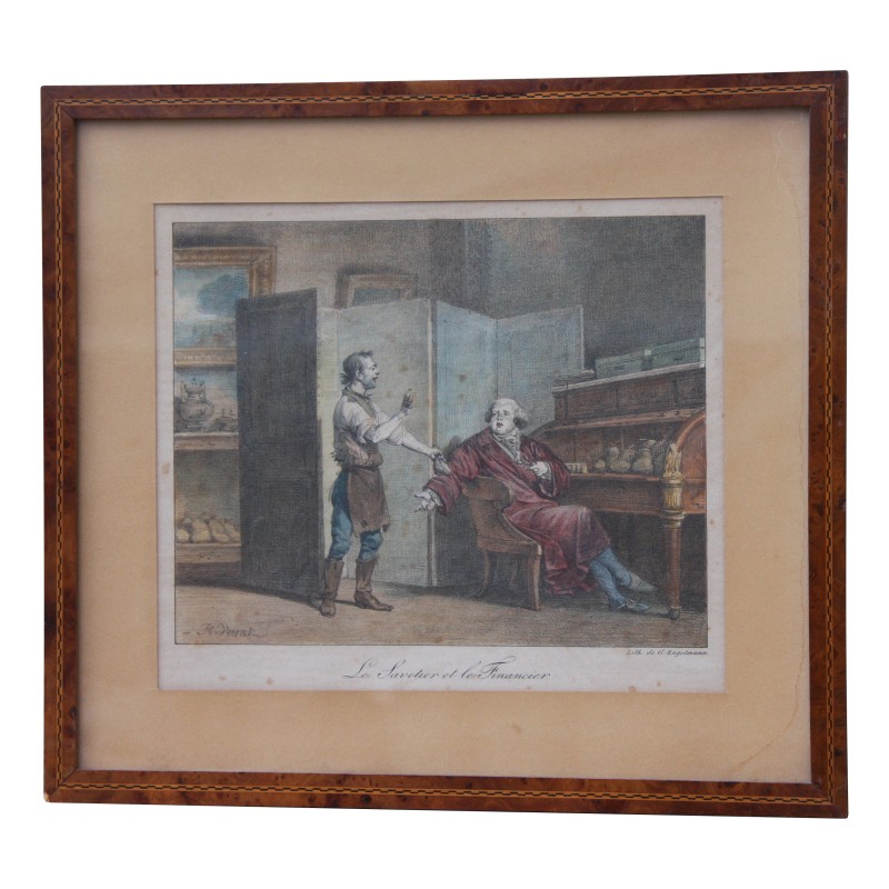 farbiger Stich unter Glas, „Le Savetier et le Financier“, … - Moinat - Gravüren farbiger Stich unter Glas, „Le Savetier et le Financier“, … - Moinat - Gravüren