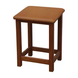 Architect's stool in walnut-stained beech and leather seat...