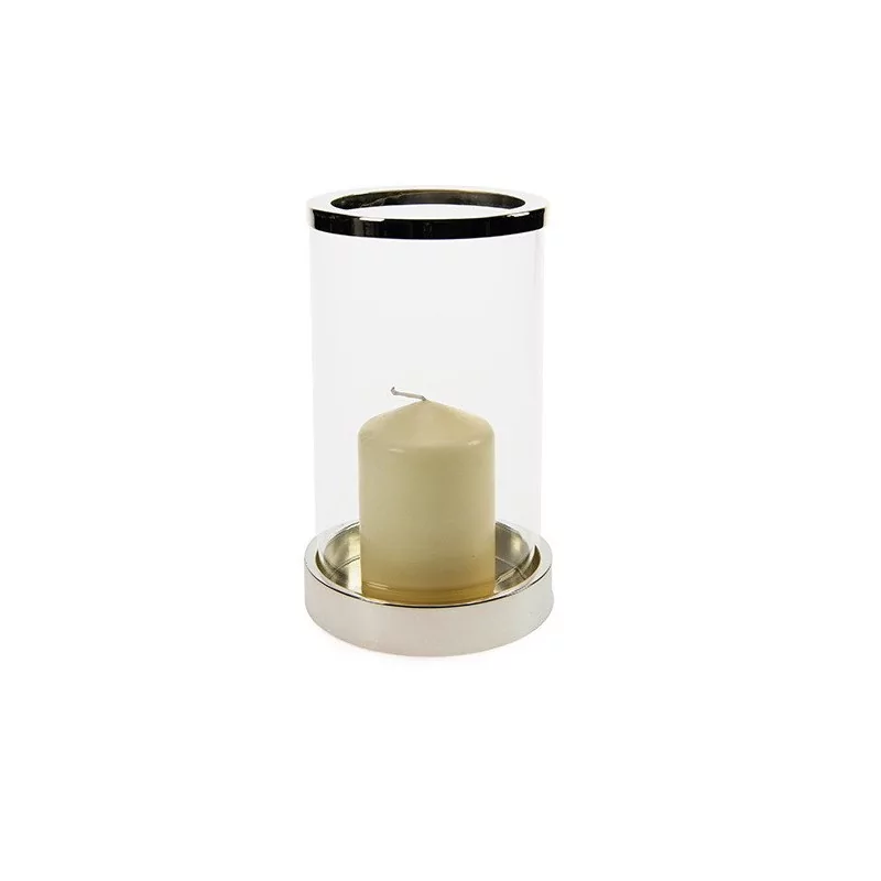 Photophore en verre avec socle et baguette en métal argenté. - Moinat - Accessoires de décoration