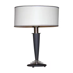 OLGA lamp in satin nickel sheathed in mouse gray leather 7005 and …