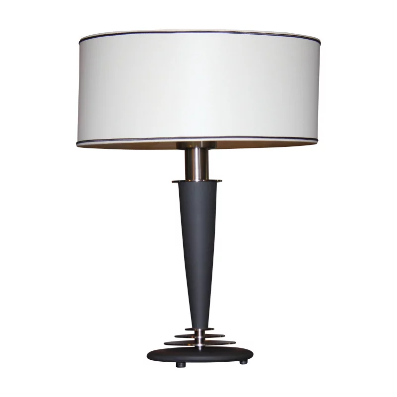 OLGA lamp in satin nickel sheathed in mouse gray leather 7005 and … - Moinat - Table lamps
