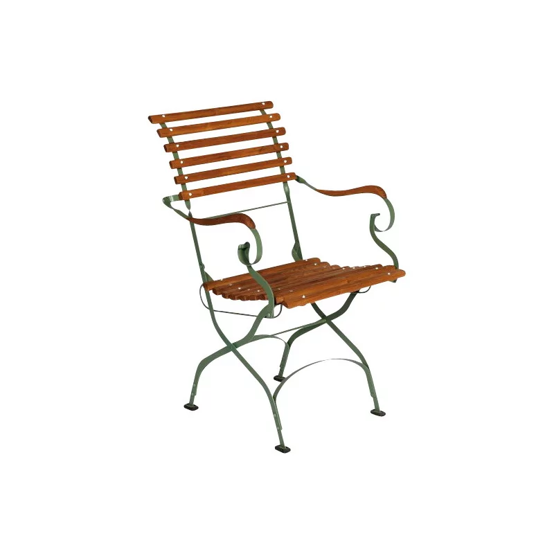绿色喷漆锻铁“Rochefort”折叠花园扶手椅 - Moinat - Sièges, Bancs, Tabourets