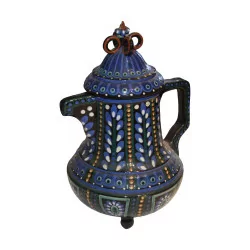 Large Old Thun teapot in blue, rare. 19th century