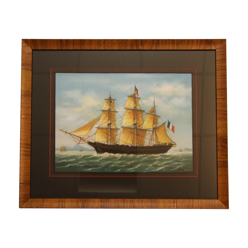 Gouache-Gemälde unter Glas, das ein Boot der Flotte darstellt... - Moinat - VE2022/1