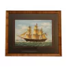 gouache painting under glass representing a boat from the fleet... - Moinat - VE2022/1