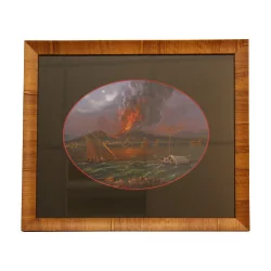 Неаполитанская картина гуашью под стеклом, изображающая вулкан