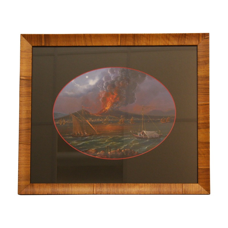 玻璃下的那不勒斯水粉画,代表火山 - Moinat - 画 - 景观 玻璃下的那不勒斯水粉画,代表火山 - Moinat - 画 - 景观