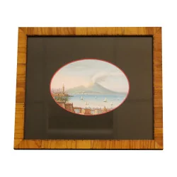 Tableau gouache Napolitaine sous verre. Italie, 19ème siècle.