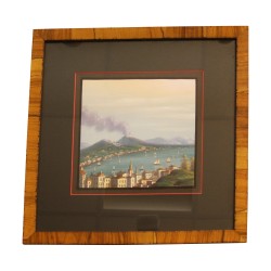 Tableau gouache sous verre Napolitaine, bord de mer avec …
